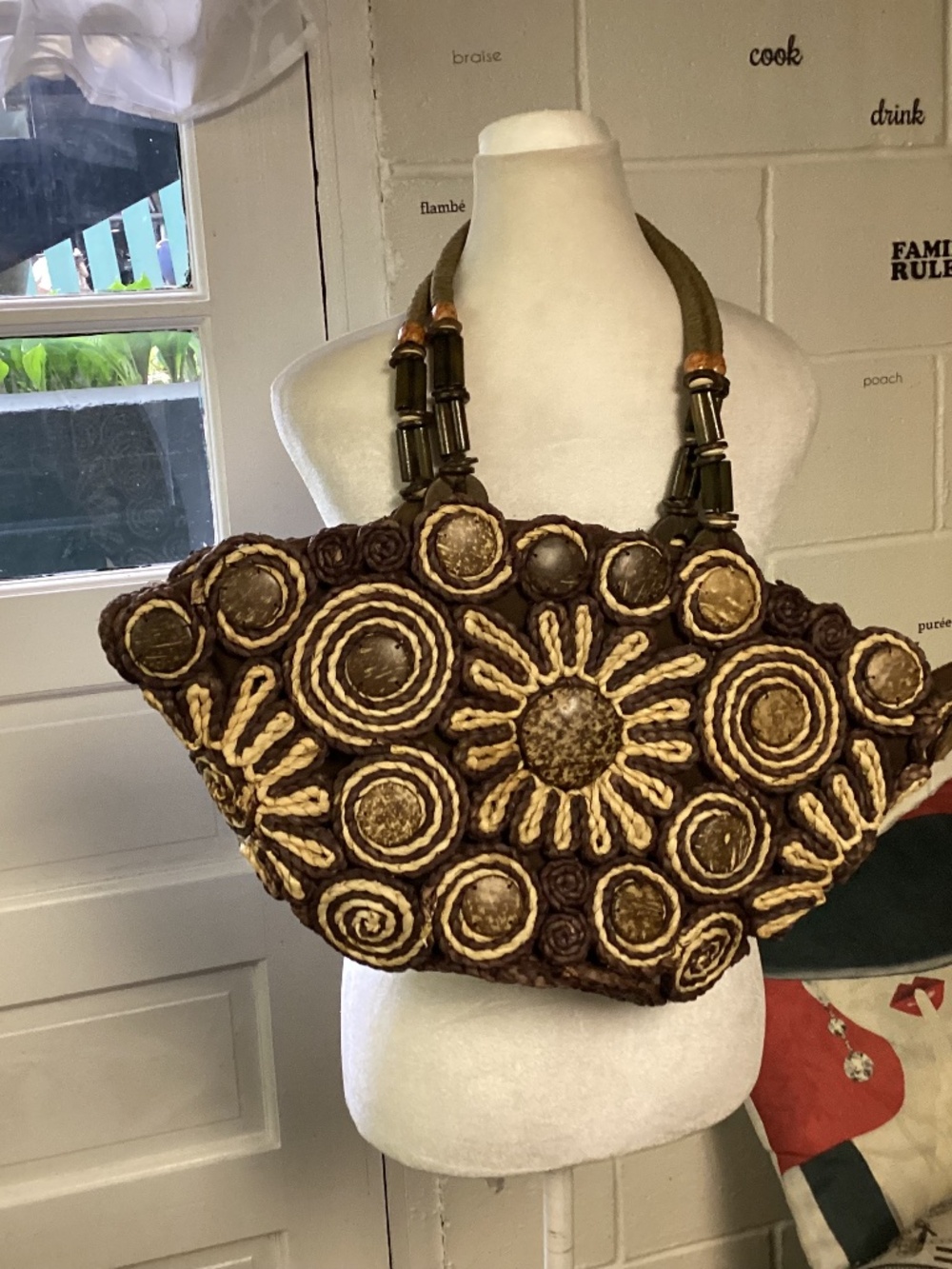 Sun ‘N’ Sand Elegant BROWN /  Cream Tote BagWoven Beach Pool Vacation Casual
